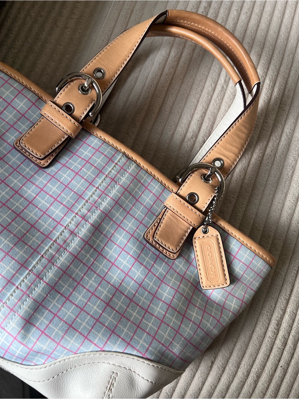 Coach 2004 Blue/Pink Plaid Mini Tote